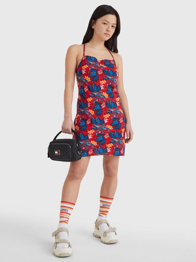 Női Tommy Hilfiger Floral Tie-Back Mini Dresses Piros | HU 92NWY